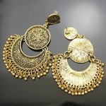 Q&Q Fashion Ethnic Bali Jhumka Jhumki Gold Brocade Lotus Mexico Gypsy Dangle Earrings