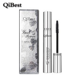 QiBest Bushy Mascara Waterproof Non-Smudge Silicone Brush Rimel 3d Colossal Curling Black Mascara Fibre Eye Makeup Silver Tube 