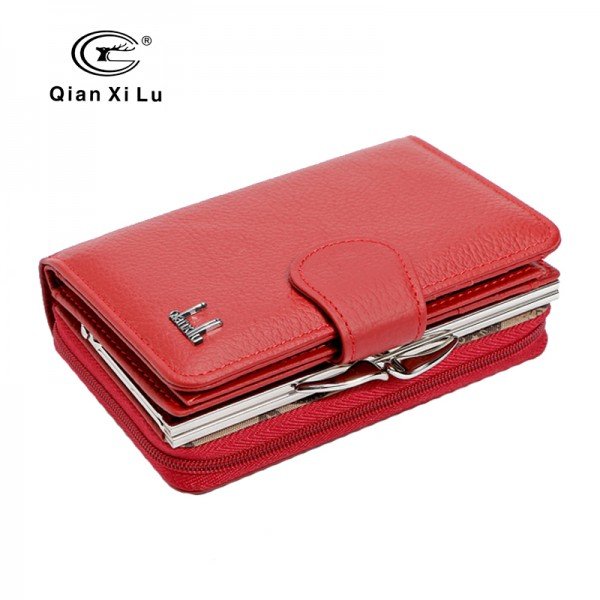 Qianxilu 2017 New Brand Women Wallets Cowhide Leather Zipper and Hasp Coin Purses Female Wallet High Quality Gift