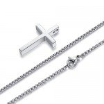 Reve Simple Stainless Steel Silver Tone Cross Pendant Chain Necklace for Men Women, 20’’-22’’