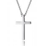 Reve Simple Stainless Steel Silver Tone Cross Pendant Chain Necklace for Men Women, 20’’-22’’