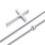 Reve Simple Stainless Steel Silver Tone Cross Pendant Chain Necklace for Men Women, 20’’-22’’