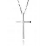 Reve Simple Stainless Steel Silver Tone Cross Pendant Chain Necklace for Men Women, 20’’-22’’