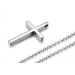 Reve Simple Stainless Steel Silver Tone Cross Pendant Chain Necklace for Men Women, 20’’-22’’