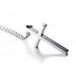Reve Simple Stainless Steel Silver Tone Cross Pendant Chain Necklace for Men Women, 20’’-22’’