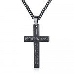 Reve Stainless Steel Bible Verse Cross Pendant Necklace for Men Women, Proverbs 4:23, 20’’-24’’ Chain