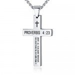 Reve Stainless Steel Bible Verse Cross Pendant Necklace for Men Women, Proverbs 4:23, 20’’-24’’ Chain