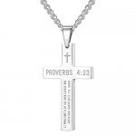 Reve Stainless Steel Bible Verse Cross Pendant Necklace for Men Women, Proverbs 4:23, 20’’-24’’ Chain