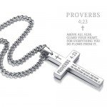 Reve Stainless Steel Bible Verse Cross Pendant Necklace for Men Women, Proverbs 4:23, 20’’-24’’ Chain