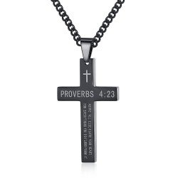 Reve Stainless Steel Bible Verse Cross Pendant Necklace for Men Women, Proverbs 4:23, 20’’-24’’ Chain