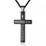 Reve Stainless Steel Bible Verse Cross Pendant Necklace for Men Women, Proverbs 4:23, 20’’-24’’ Chain