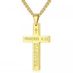 Reve Stainless Steel Bible Verse Cross Pendant Necklace for Men Women, Proverbs 4:23, 20’’-24’’ Chain