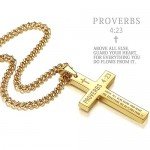 Reve Stainless Steel Bible Verse Cross Pendant Necklace for Men Women, Proverbs 4:23, 20’’-24’’ Chain