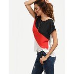 Romwe Women's Color Block Blouse Short Sleeve Casual Tee Shirts Tunic Tops