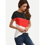 Romwe Women's Color Block Blouse Short Sleeve Casual Tee Shirts Tunic Tops