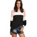 Romwe Women's Color Block Blouse Short Sleeve Casual Tee Shirts Tunic Tops