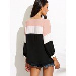 Romwe Women's Color Block Blouse Short Sleeve Casual Tee Shirts Tunic Tops
