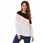 Romwe Women's Color Block Blouse Short Sleeve Casual Tee Shirts Tunic Tops