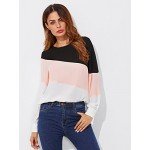 Romwe Women's Color Block Blouse Short Sleeve Casual Tee Shirts Tunic Tops