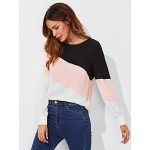 Romwe Women's Color Block Blouse Short Sleeve Casual Tee Shirts Tunic Tops