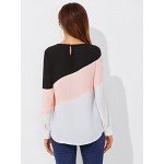 Romwe Women's Color Block Blouse Short Sleeve Casual Tee Shirts Tunic Tops