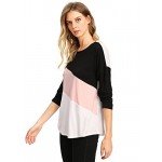 Romwe Women's Color Block Blouse Short Sleeve Casual Tee Shirts Tunic Tops