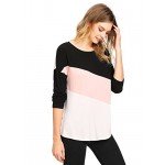 Romwe Women's Color Block Blouse Short Sleeve Casual Tee Shirts Tunic Tops