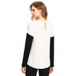 Romwe Women's Color Block Blouse Short Sleeve Casual Tee Shirts Tunic Tops