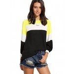 Romwe Women's Color Block Blouse Short Sleeve Casual Tee Shirts Tunic Tops