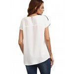 Romwe Women's Color Block Blouse Short Sleeve Casual Tee Shirts Tunic Tops