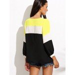 Romwe Women's Color Block Blouse Short Sleeve Casual Tee Shirts Tunic Tops