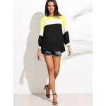 Romwe Women's Color Block Blouse Short Sleeve Casual Tee Shirts Tunic Tops