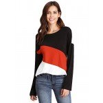 Romwe Women's Color Block Blouse Short Sleeve Casual Tee Shirts Tunic Tops
