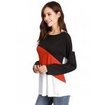 Romwe Women's Color Block Blouse Short Sleeve Casual Tee Shirts Tunic Tops
