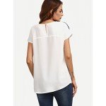 Romwe Women's Color Block Blouse Short Sleeve Casual Tee Shirts Tunic Tops