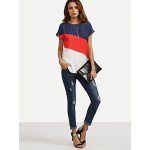Romwe Women's Color Block Blouse Short Sleeve Casual Tee Shirts Tunic Tops