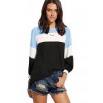 Romwe Women's Color Block Blouse Short Sleeve Casual Tee Shirts Tunic Tops