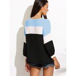 Romwe Women's Color Block Blouse Short Sleeve Casual Tee Shirts Tunic Tops
