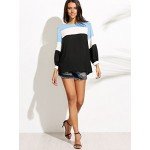 Romwe Women's Color Block Blouse Short Sleeve Casual Tee Shirts Tunic Tops