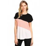 Romwe Women's Color Block Blouse Short Sleeve Casual Tee Shirts Tunic Tops