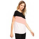 Romwe Women's Color Block Blouse Short Sleeve Casual Tee Shirts Tunic Tops