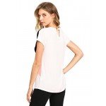 Romwe Women's Color Block Blouse Short Sleeve Casual Tee Shirts Tunic Tops