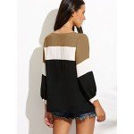 Romwe Women's Color Block Blouse Short Sleeve Casual Tee Shirts Tunic Tops