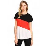 Romwe Women's Color Block Blouse Short Sleeve Casual Tee Shirts Tunic Tops