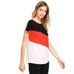 Romwe Women's Color Block Blouse Short Sleeve Casual Tee Shirts Tunic Tops