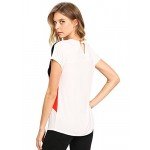 Romwe Women's Color Block Blouse Short Sleeve Casual Tee Shirts Tunic Tops