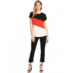 Romwe Women's Color Block Blouse Short Sleeve Casual Tee Shirts Tunic Tops