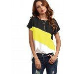 Romwe Women's Color Block Blouse Short Sleeve Casual Tee Shirts Tunic Tops