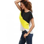 Romwe Women's Color Block Blouse Short Sleeve Casual Tee Shirts Tunic Tops