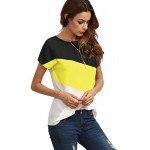 Romwe Women's Color Block Blouse Short Sleeve Casual Tee Shirts Tunic Tops